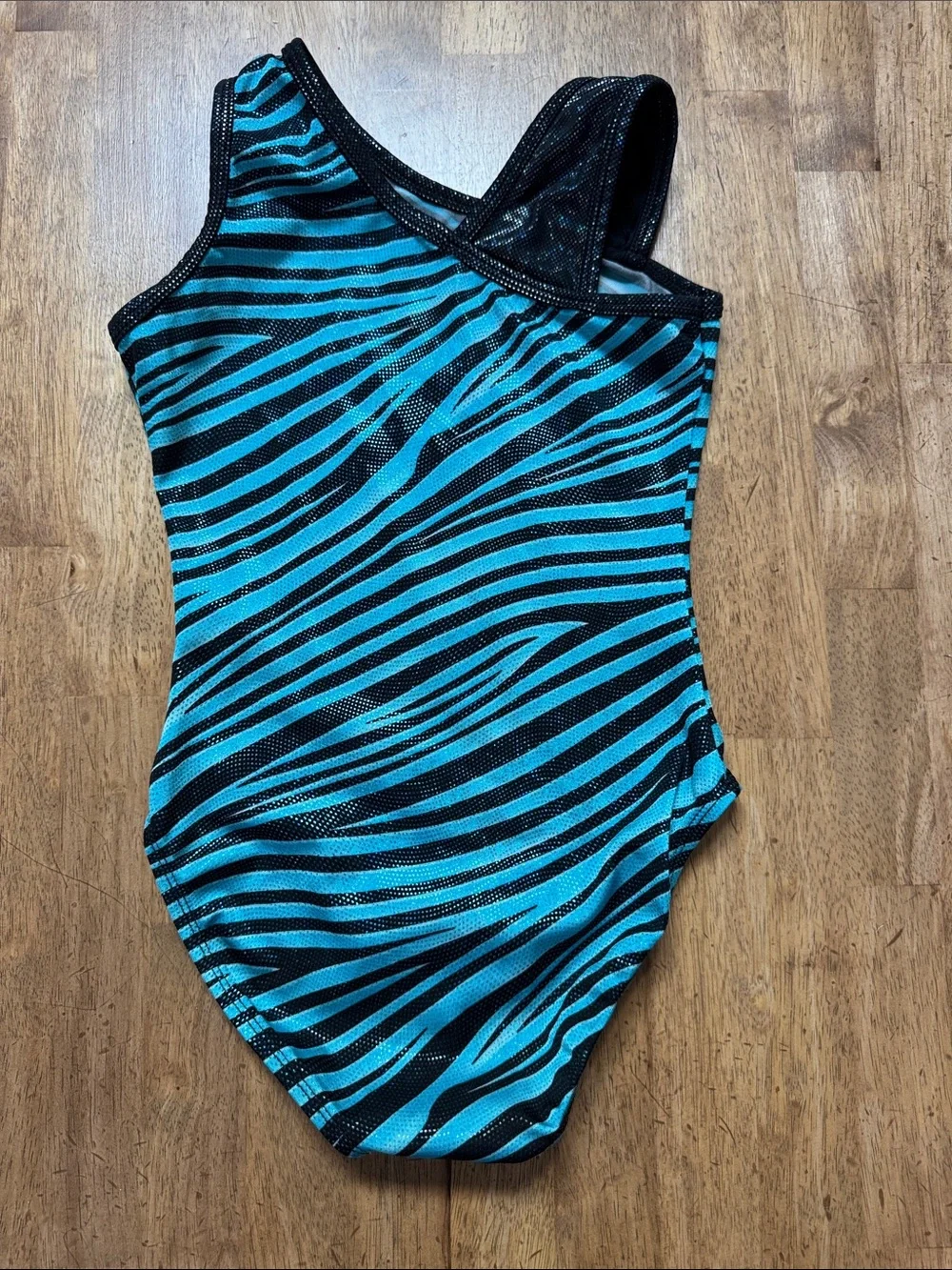 Girls' Teal and Black Zebra-Striped- gymnastics Leotard